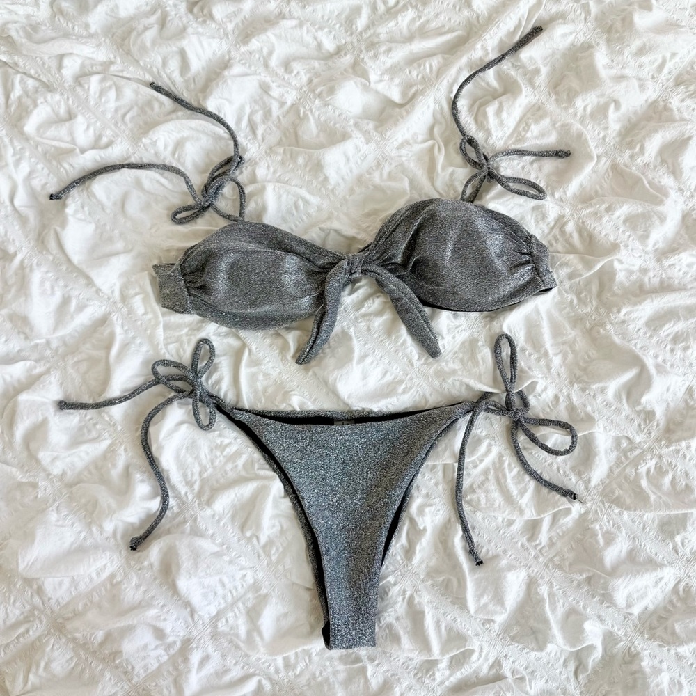 Metallic Silver Shimmer Bikini Set - Size S